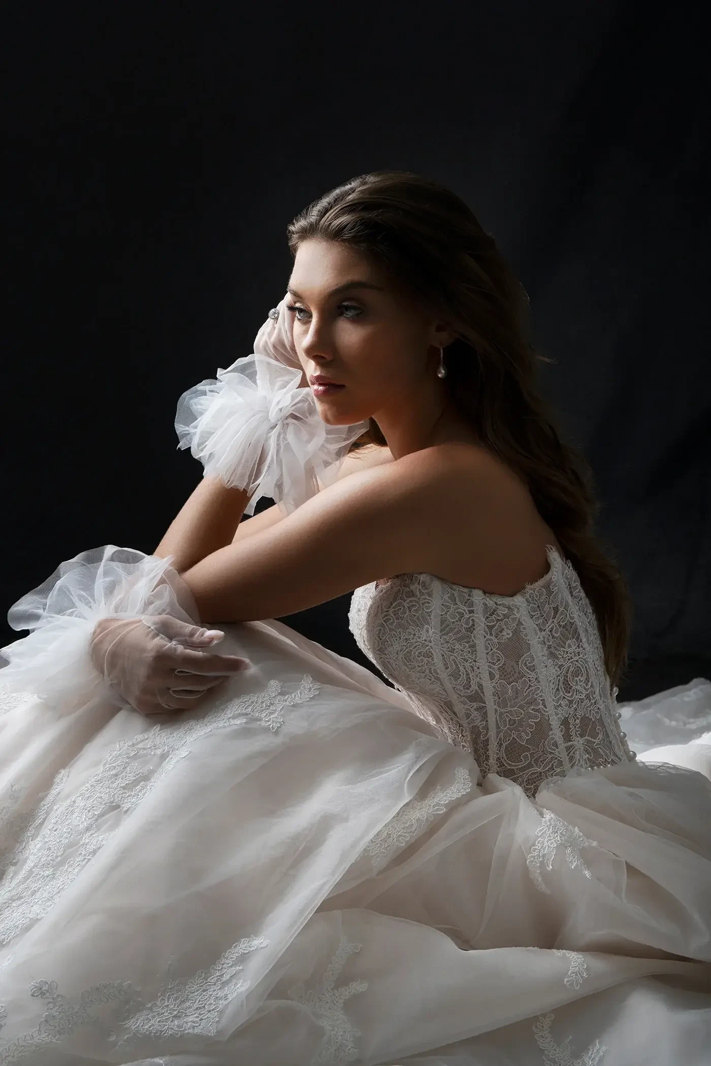 Photo of the models wearing an wedding gowns