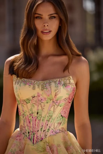 Sherri Hill Style #57727 $2 Light Yellow Print thumbnail